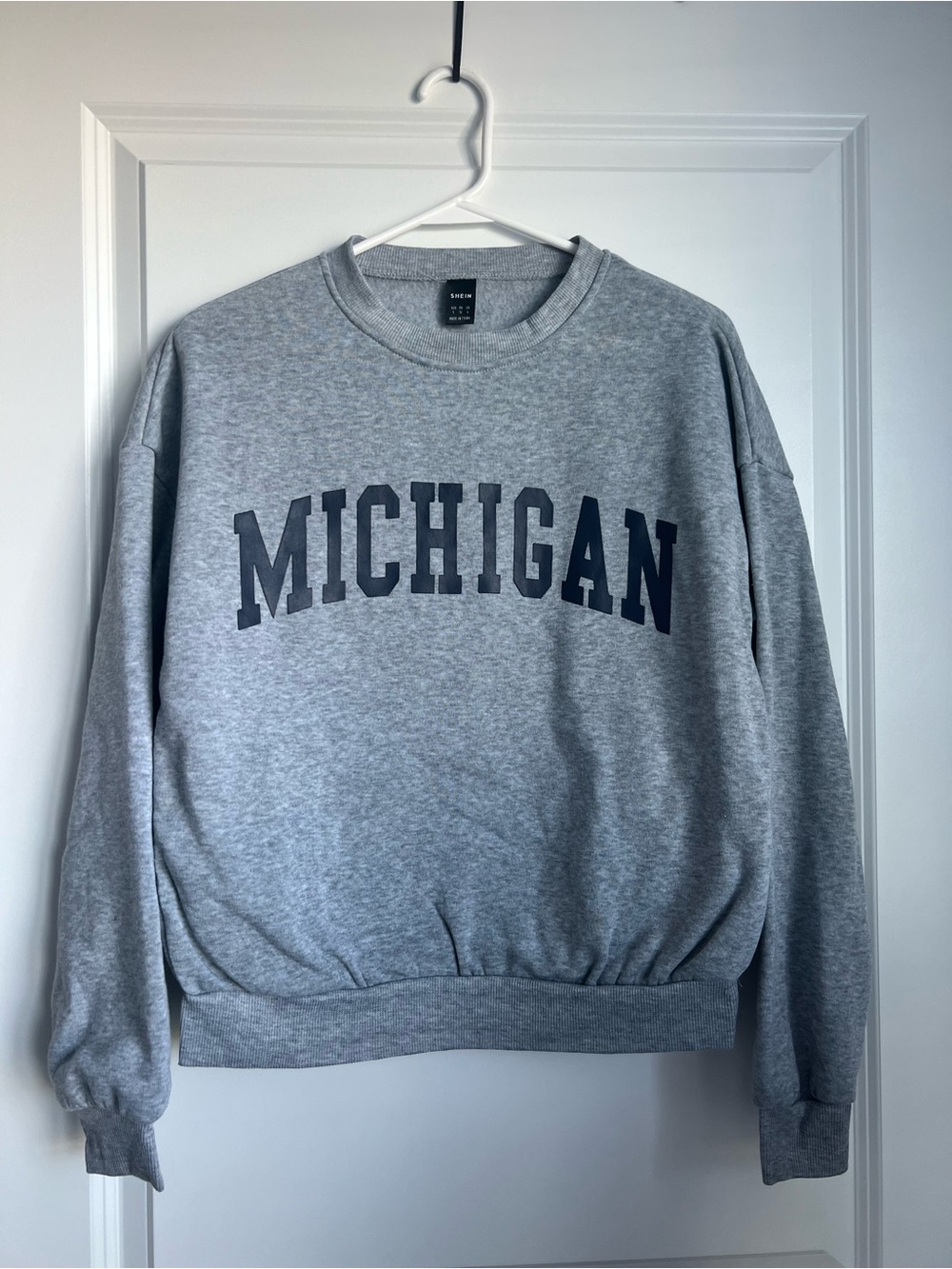 SHEIN Grey Crewneck Sweatshirt with Navy Michigan Print